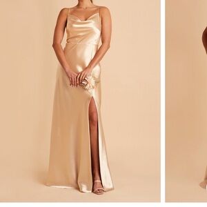 Birdy Grey Lisa Gold Satin Bridesmaid Maxi Dress
